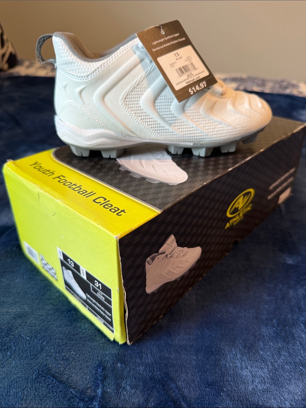 Athletic Works White Youth Football Cleats with Molded Studs